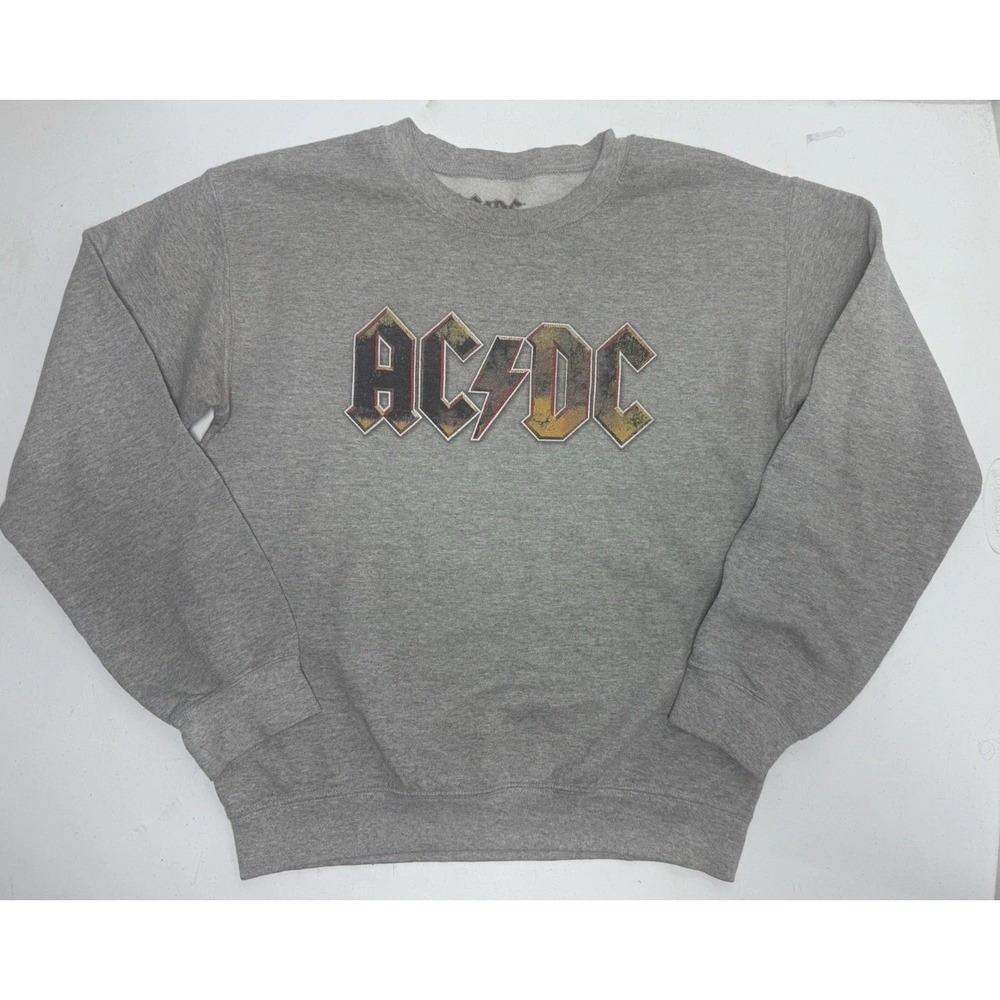 AC/DC Crewneck Sweater Grey Size Small Rock Metal Grudge Logo Pullover Unisex
